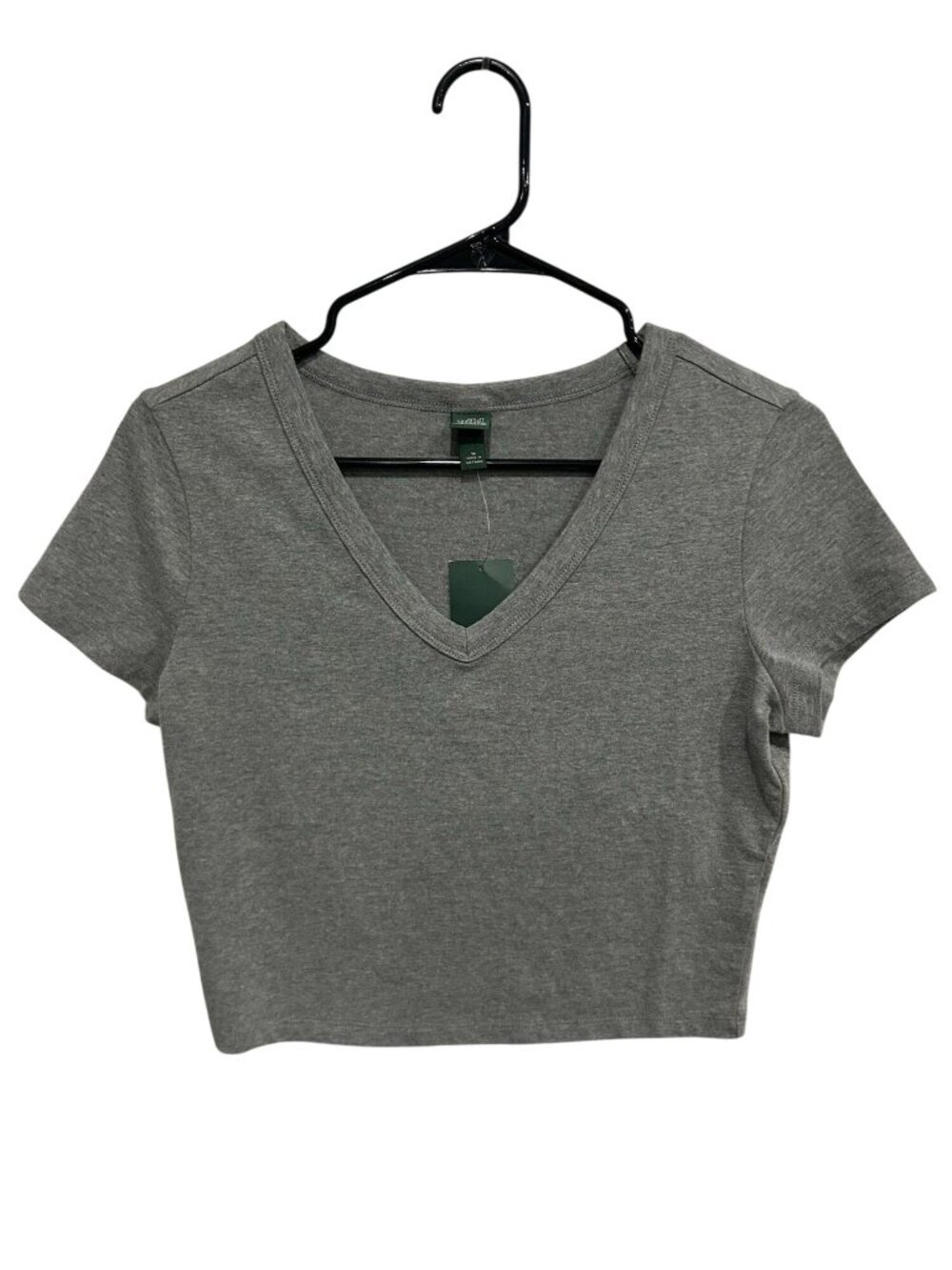 Wild Fable Medium Gray V-Neck Short Sleeve Cropped Top NWT 90s Minimalism Y2K